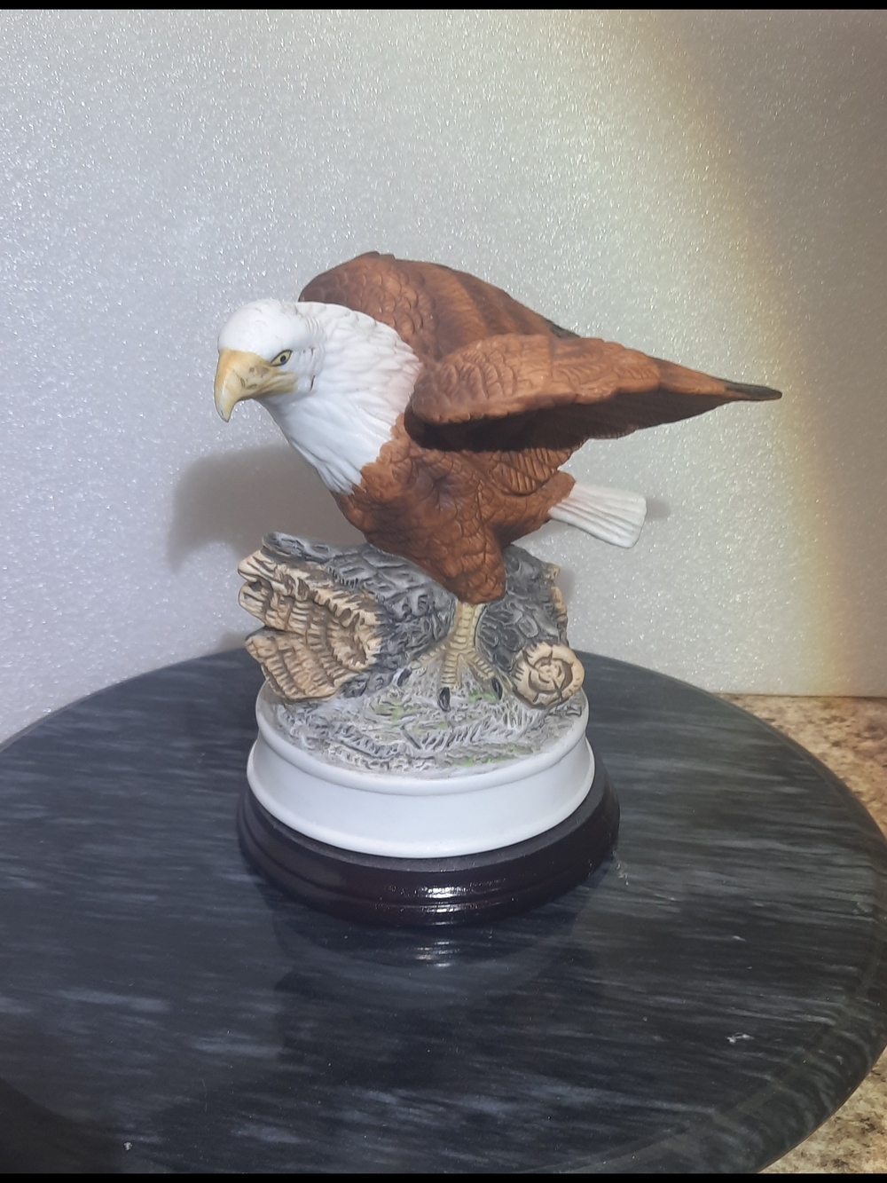 Heritage Brown and White Bald Eagle Figurine on Wood Base